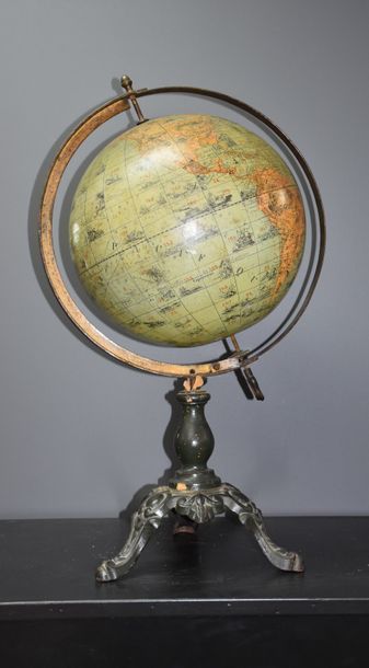 null A MAPPEMONDE NAPOLEON III CAST IRON (ACCIDENTS TO THE FOOT AND GLOBE) HT 70...