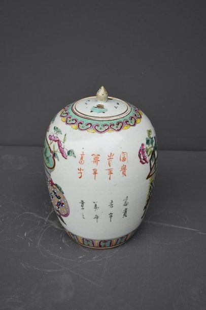 null 19TH CENTURY CHINESE PORCELAIN GINGER JAR WITH FLOWERED GARDENER DECORATION...