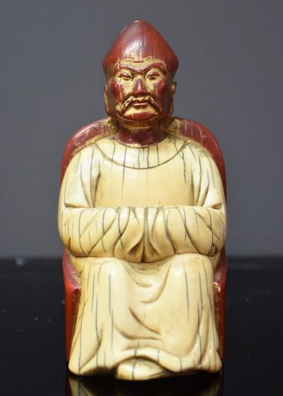 null CHINESE DIGNITARY IN IVORY CARVED RED AND GOLD LACQUER. OLD WORK LIKELY BEFORE...