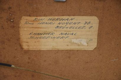 Rik Herman RIK HERMAN (1921-1973). SHIPYARD SHIP 1962 OIL ON PANEL 82 X 63 CM. SIGN...