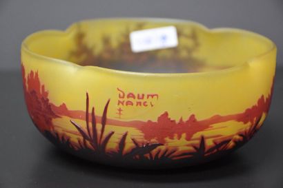 null CUT SIGNED DAUM NANCY WITH LACUSTRAL LANDSCAPES RELEASED WITH ACID. HT 6 CM...