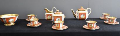 null 10-piece coffee set in Brussels porcelain, decorated with painted landscapes,...