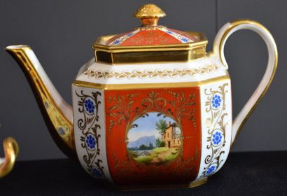 null 10-piece coffee set in Brussels porcelain, decorated with painted landscapes,...