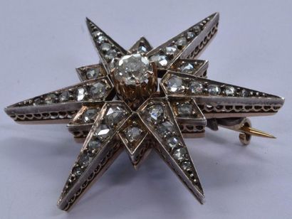 null Star brooch (XXth) silver gold old and rose cut diamonds.