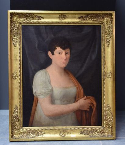 null Oil on canvas, Empire period, presumed portrait of Caroline de Bonaparte (rentoilé)....