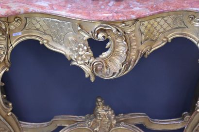 null Rococo style console in gilded wood. Ht 92 cm. Length 115 cm.