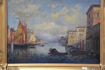 null Oil on canvas late 19th century, signed view of Venice. 60 x 44 cm.