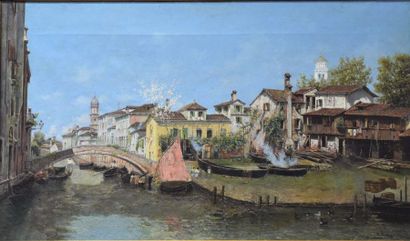 Munoz Otero Manuel ( 1850 - ? ) "Munoz Otero Manuel (1850 -?)" "Boats along a canal...
