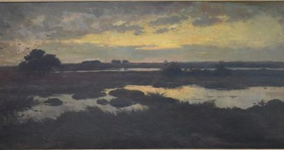 Emmanuel VIERIN (1869-1954) Emmanuel Viérin (1869-1954). "Twilight on the pond"....