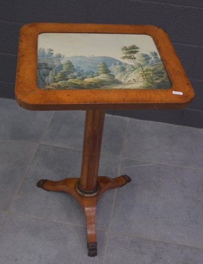 null Pedestal system around 1830 with a tablet decorated with a watercolor with a...