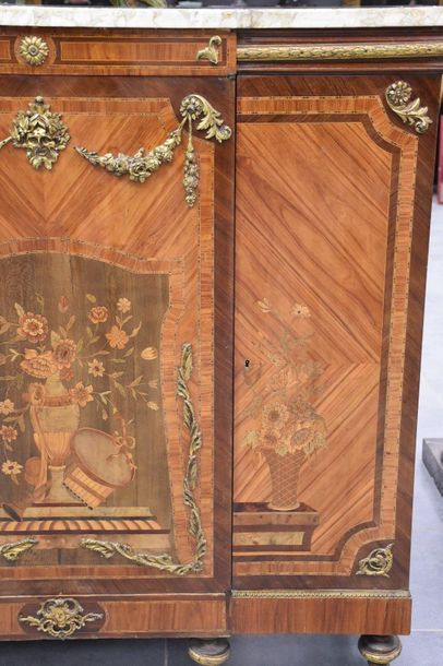 null Napoleon III period support cabinet in veneer and marquetry. (some missing ornaments)....