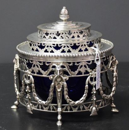 Silver covered casserole dish with Louis...