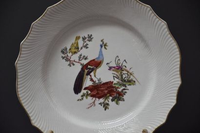 null XVIIIth century porcelain plate with a thousand ribs decorated with imaginary...