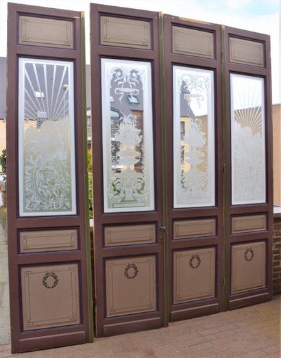 Series of 4 large mansion doors with acid-etched...