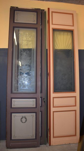 null Series of 4 large mansion doors with acid-etched glass, Napoleon III period....