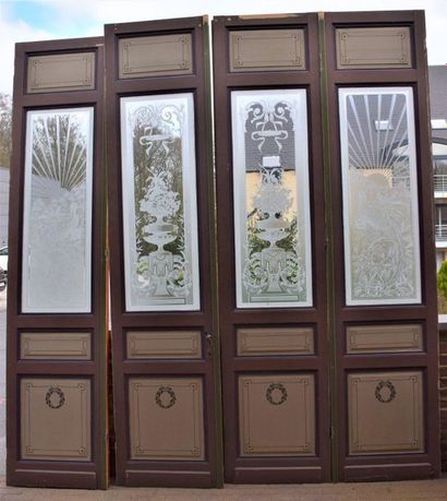 null Series of 4 large mansion doors with acid-etched glass, Napoleon III period....