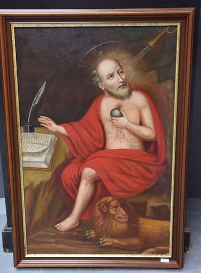 null Oil on canvas 18th century (mounted on panel). Saint Jerome 53 X 83 CM.