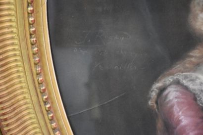 null Oval pastel, family scene French nobility. Signed lower left. Original golden...