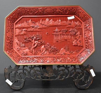Chinese dish in red Chinese lacquer with...
