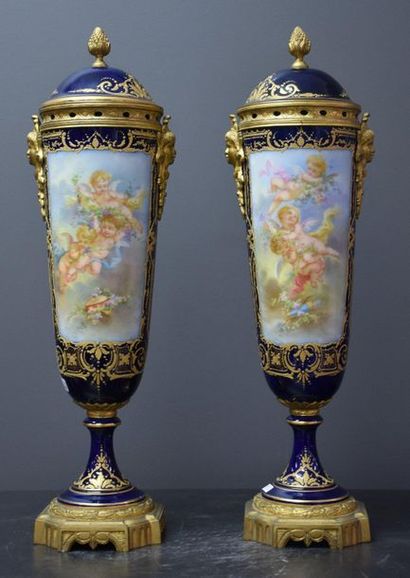 Pair of vases covered in Sèvres porcelain....