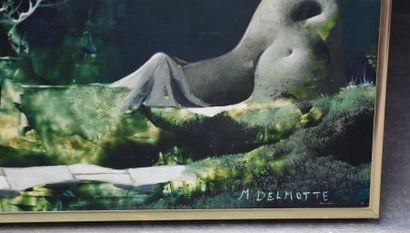 null Marcel Delmotte ( 1901-1984). Huile sur isorel . Paysage lunaire signé en bas...