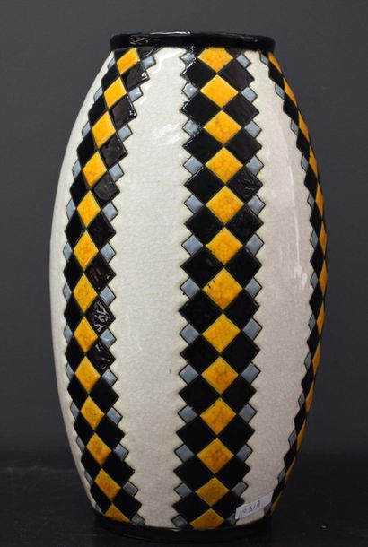 Boch keramis vase with geometric decoration....