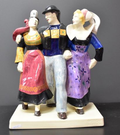 Group of 3 Breton Quimper faience signed...