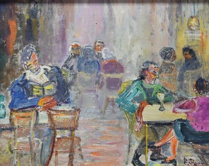 Ernst beck ( 1879-1941) Ernst beck ( 1879-1941) , huile sur toile, scène de café...