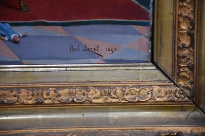 null Oil on canvas romantic family scene of an officer signed Paul Jazet 1894. 72.5...