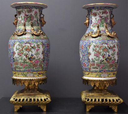 Pair of Chinese porcelain vases, Canton XIX,...