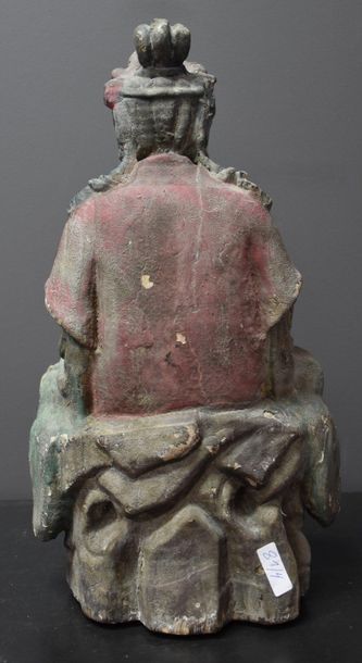 null Polychrome carved wooden Buddha, ancient Chinese work. Ht 37 cm.