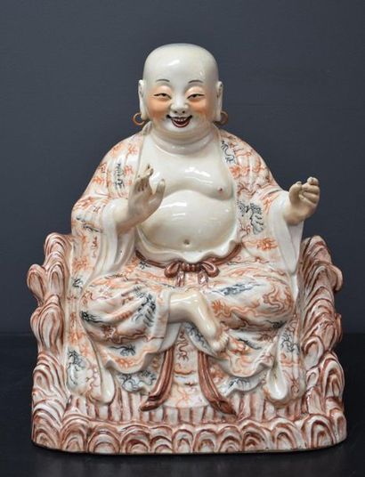 Polychrome Chinese porcelain Buddha around...