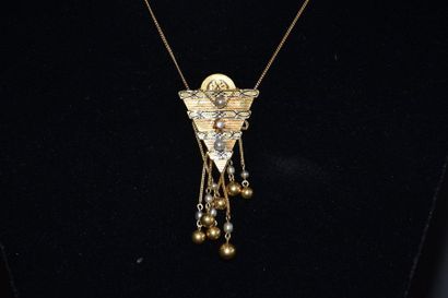 null Pendant necklace in gold, enamel, small pearls.