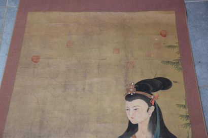 null Chinese painting on paper signed, subject "elegant". 120 x 60 cm.
