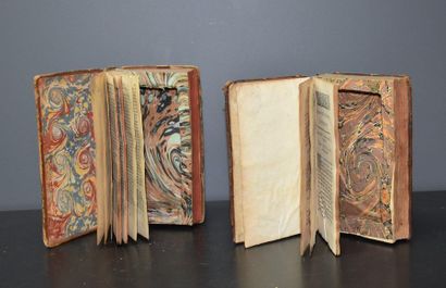 null Set of two antique leather-bound dummy books with secrets.