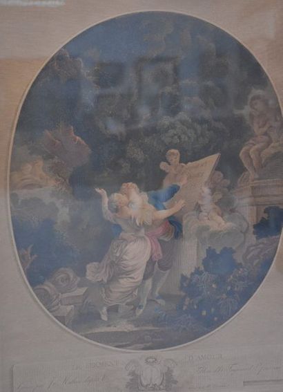 null Paire de gravures romantiques 19ème siècle . 63 x 81 cm .