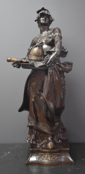 null Marcel Debut ( 1865 - 1933 ) . "Fatma. Important orientalist bronze, Fatma bringing...