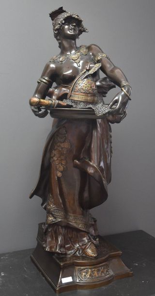 null Marcel Debut ( 1865 - 1933 ) . "Fatma. Important orientalist bronze, Fatma bringing...