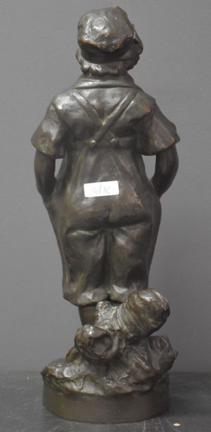 null Romantic bronze around 1900 : girl in overalls . Ht 37 cm .