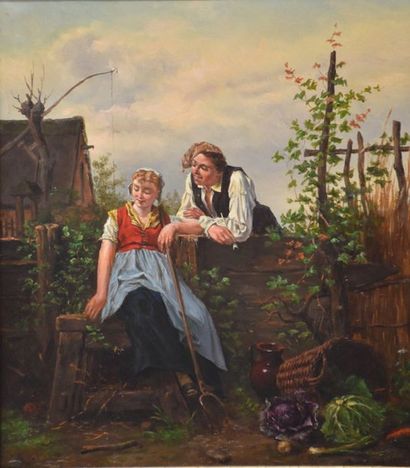 null David Col ( 1882 - 1900 ) . "Neighbourhood" . Oil on panel, romantic scene in...