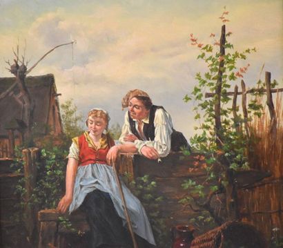 null David Col ( 1882 - 1900 ) . "Neighbourhood" . Oil on panel, romantic scene in...