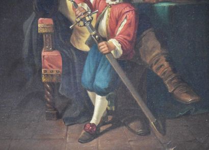 null Historicist painting "The young son holding his father's rapier . Oil on canvas...