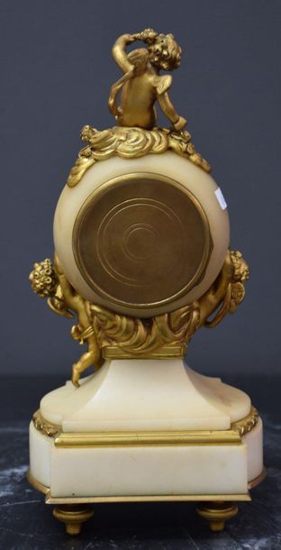 null White marble and gilt bronze miniature clock with finely chiselled gilt bronze...