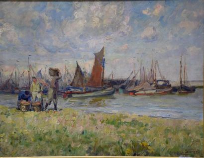 null Maurice Siéron ( 1879 - ? ) . "The return of fishing". Oil on canvas signed...