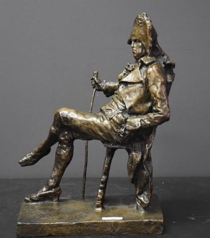 null Bronze from the Dell Arte Comedy, two-horn and cane subject. Signed Grofoni...