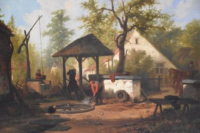 null Laurent Herman Redig ( 1822 -1861 ) . Oil on canvas, under wood of a farmhouse...