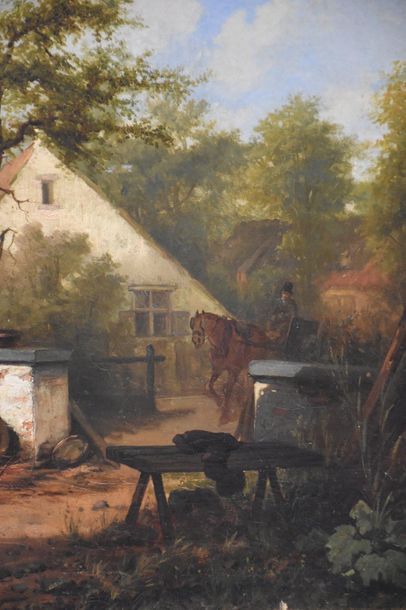 null Laurent Herman Redig ( 1822 -1861 ) . Oil on canvas, under wood of a farmhouse...