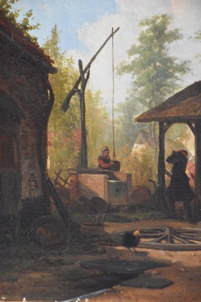 null Laurent Herman Redig ( 1822 -1861 ) . Oil on canvas, under wood of a farmhouse...