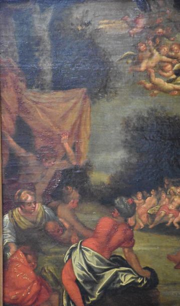 null Huile sur panneau de chêne XVII ème siècle . " Le baptême du Christ " , animé...