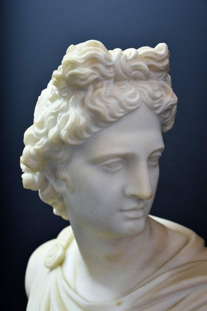 null Antonio FRILLI (c.1880-1920). Carrara marble bust of Apollo signed A. Frilli...